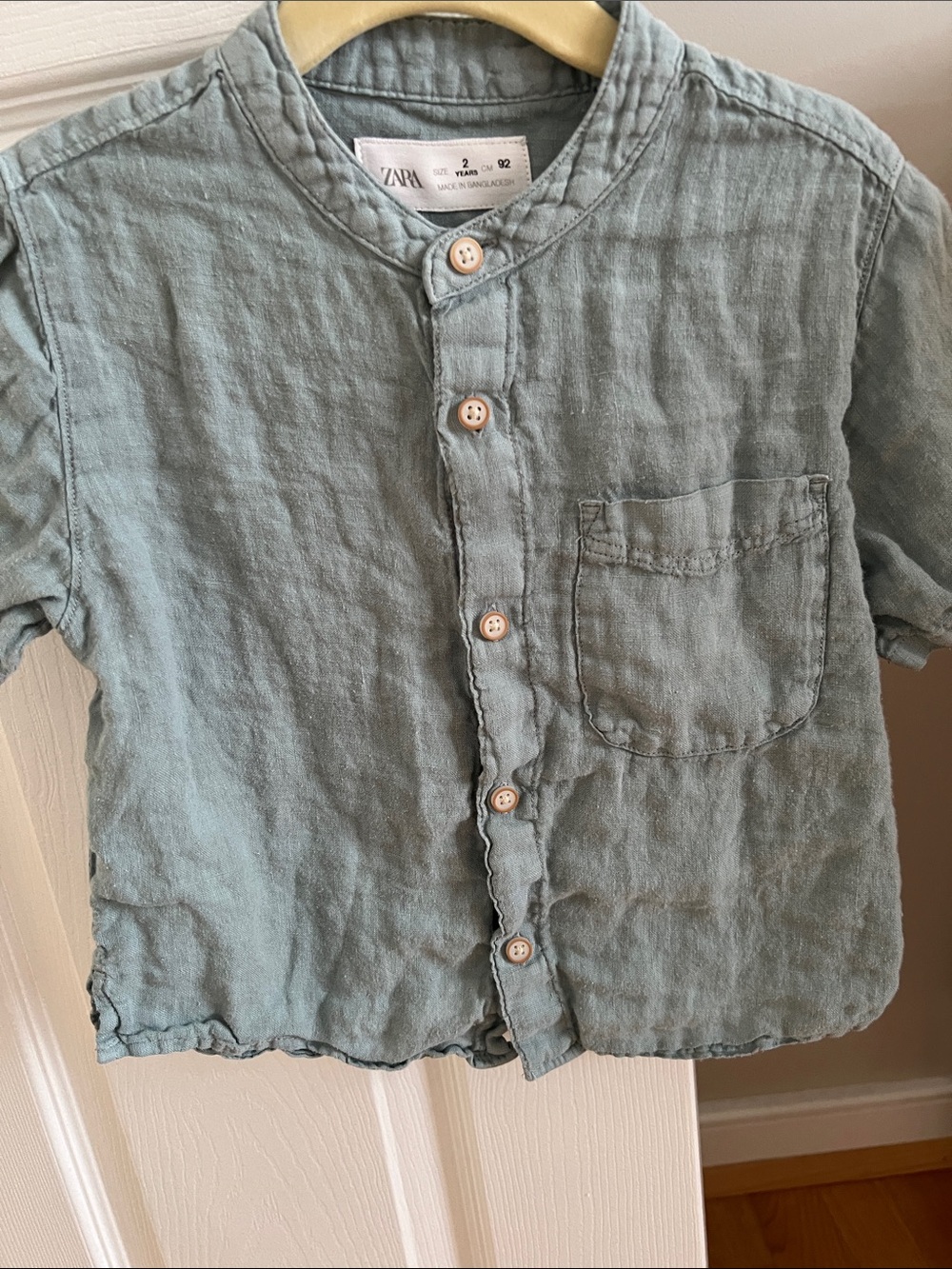 Zara kids Linen-Blend Short Sleeve Shirt in Dusty Blue - Picture 3 of 5